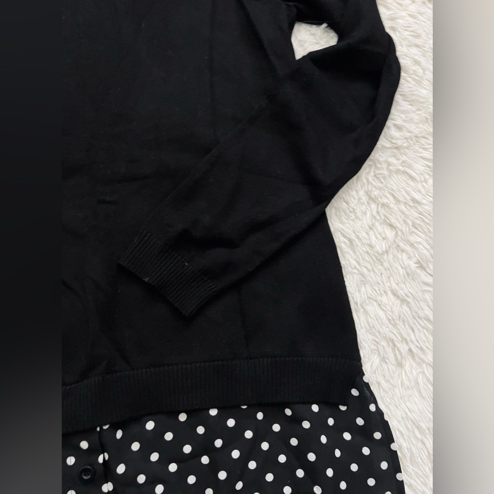 Knit long sleeve built in polka dots pattern button down collared shirt look - Picture 6 of 6